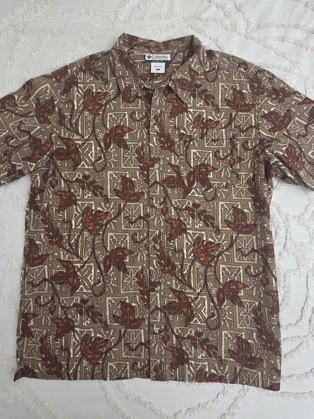 Columbia Men's Brown Floral Print Short-Sleeve Shirt